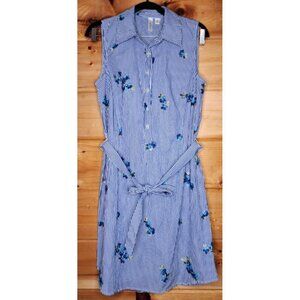 Tacera Women's Dress Sleeveless Collared Blue & White Stripe Size Medium